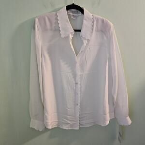 VINTAGE Starington 1980s 80s Twee Coquette White Blouse w/ Scallop Trim Size 10